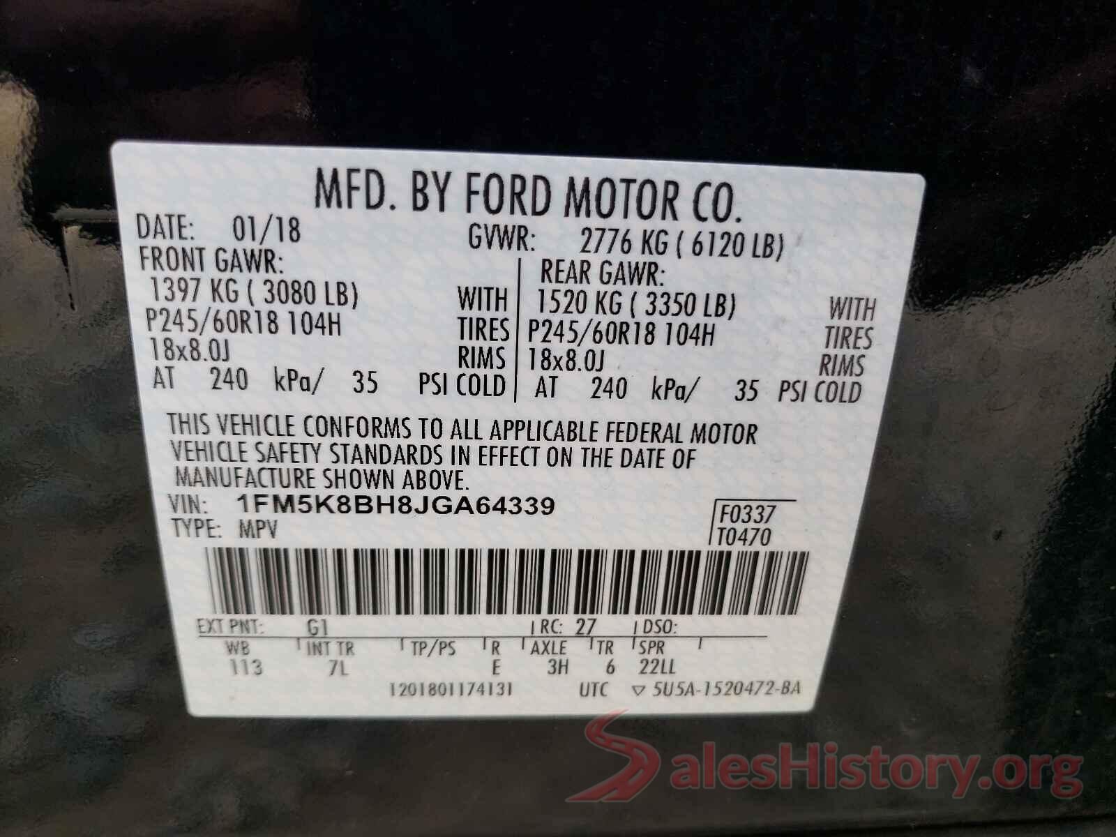 1FM5K8BH8JGA64339 2018 FORD EXPLORER