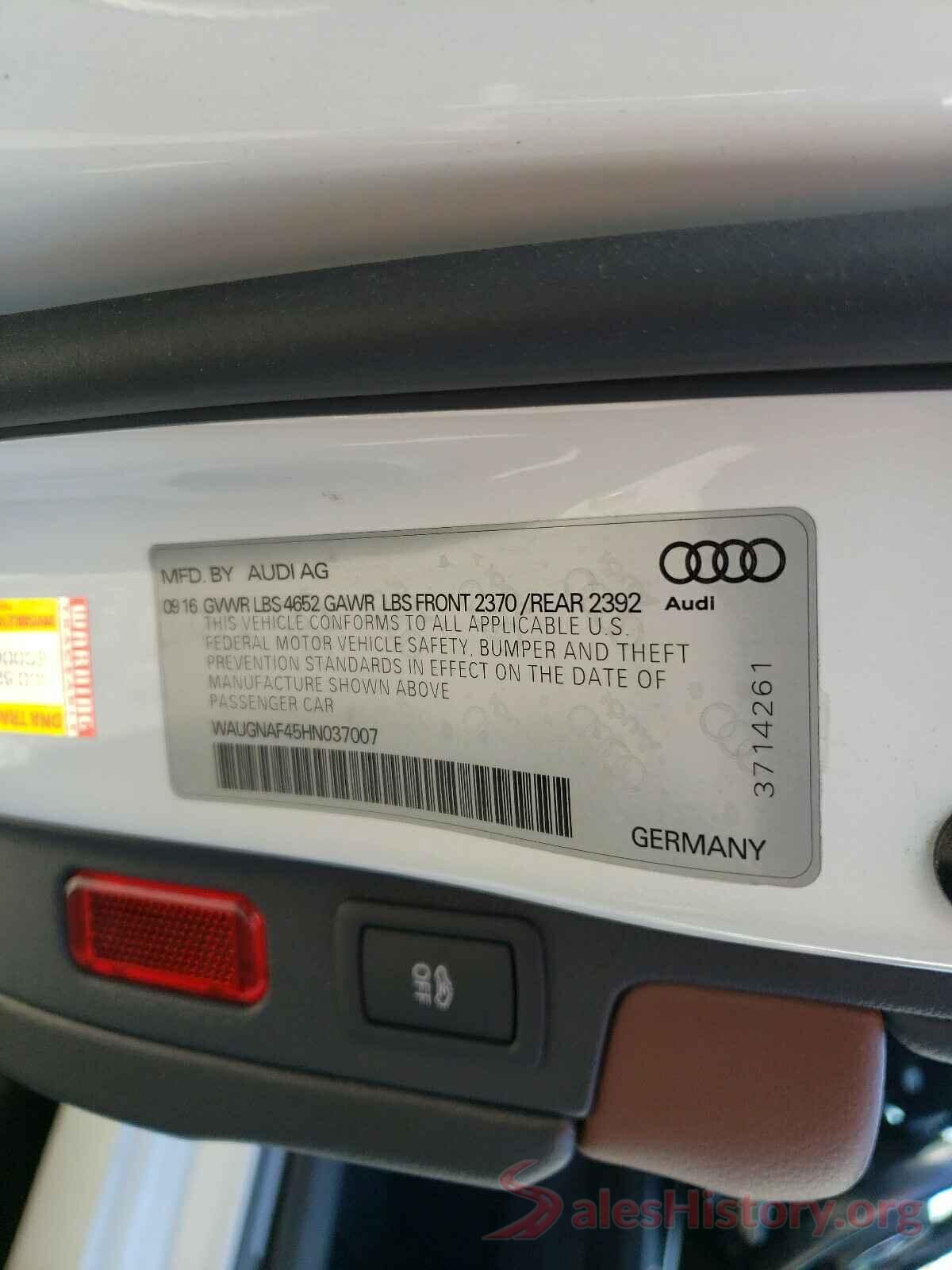 WAUGNAF45HN037007 2017 AUDI A4