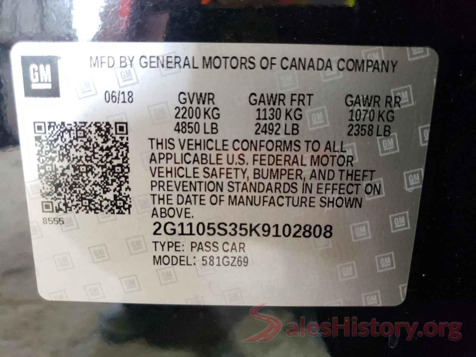 2G1105S35K9102808 2019 CHEVROLET IMPALA