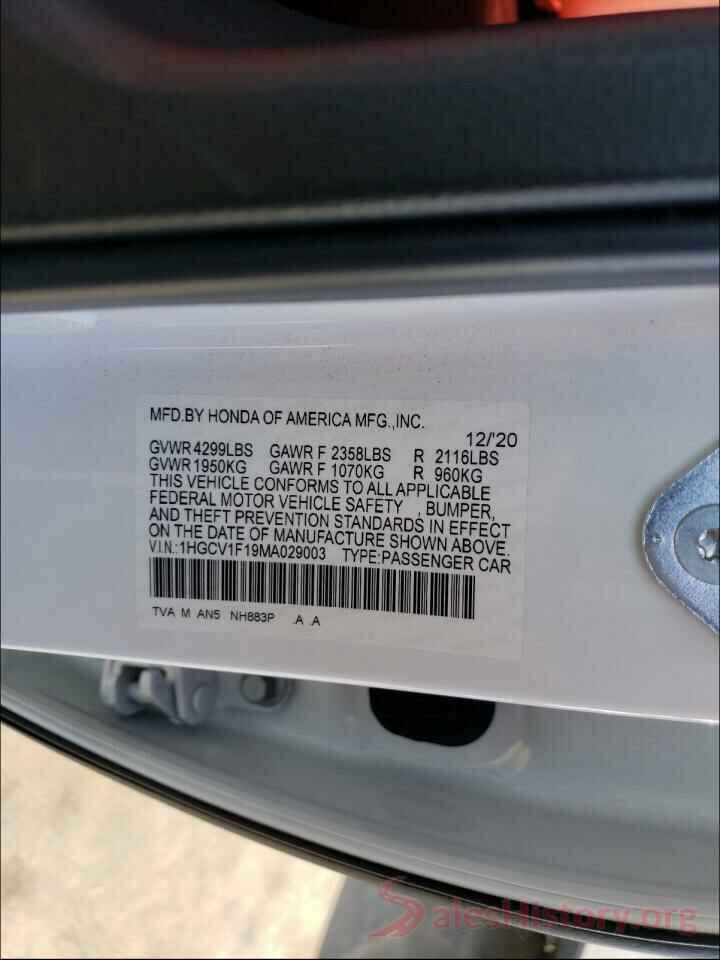 1HGCV1F19MA029003 2021 HONDA ACCORD