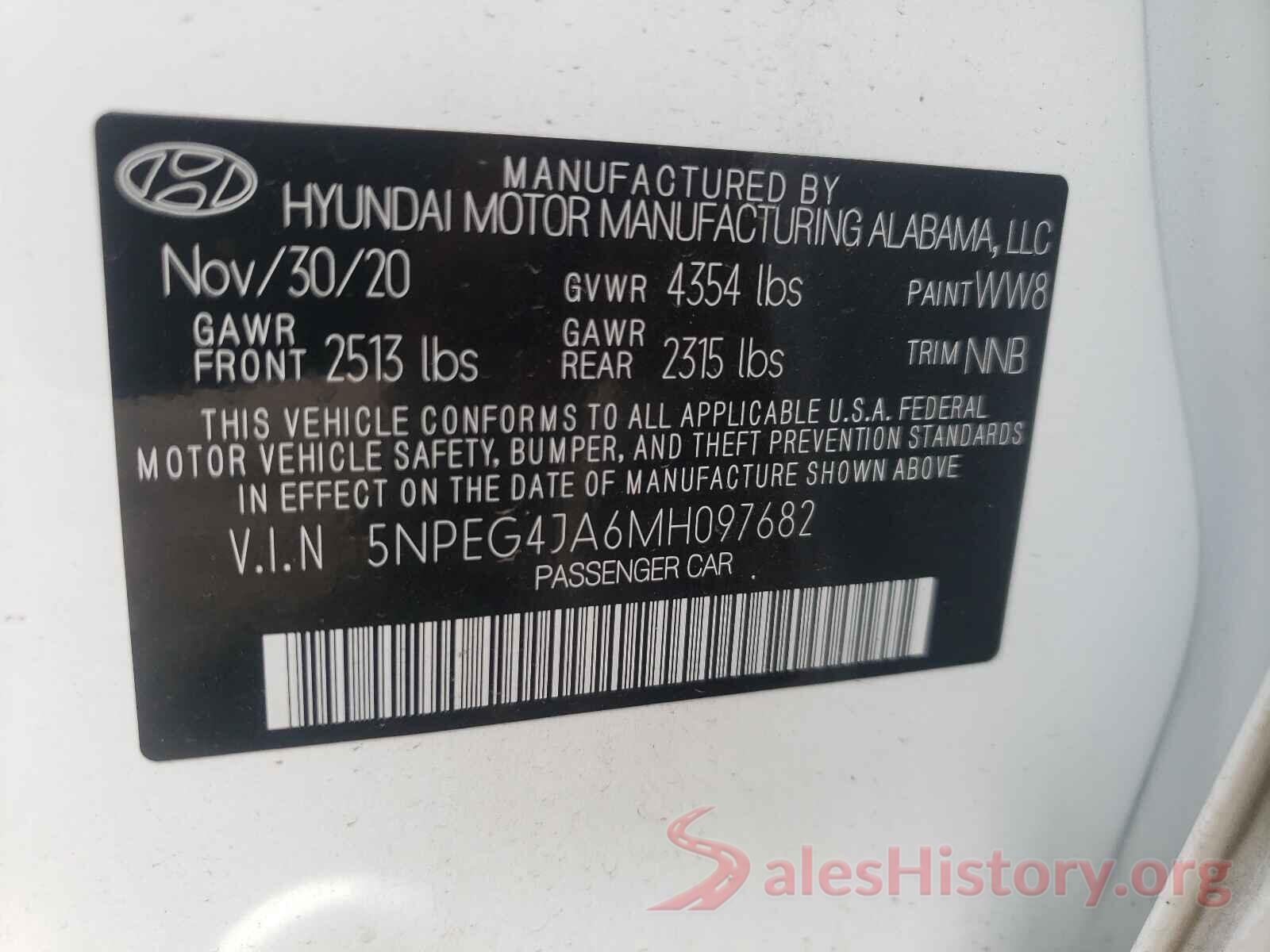 5NPEG4JA6MH097682 2021 HYUNDAI SONATA