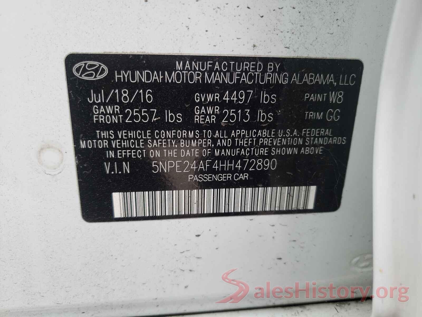 5NPE24AF4HH472890 2017 HYUNDAI SONATA