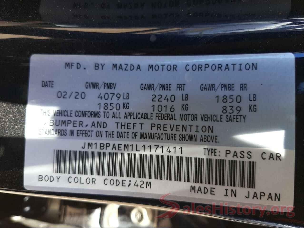 JM1BPAEM1L1171411 2020 MAZDA 3