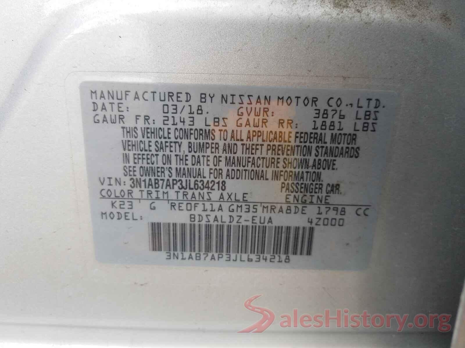 3N1AB7AP3JL634218 2018 NISSAN SENTRA