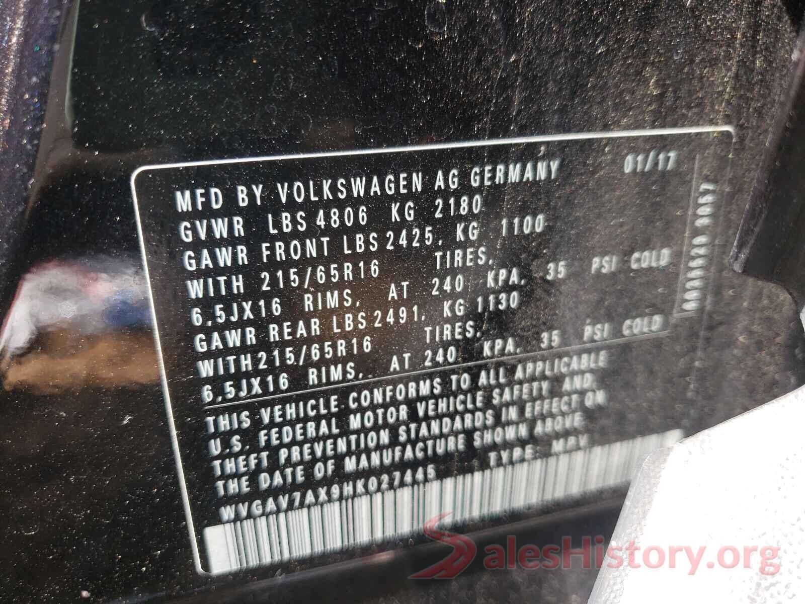 WVGAV7AX9HK027445 2017 VOLKSWAGEN TIGUAN