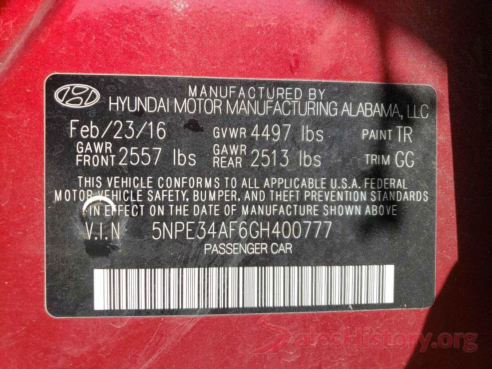 5NPE34AF6GH400777 2016 HYUNDAI SONATA