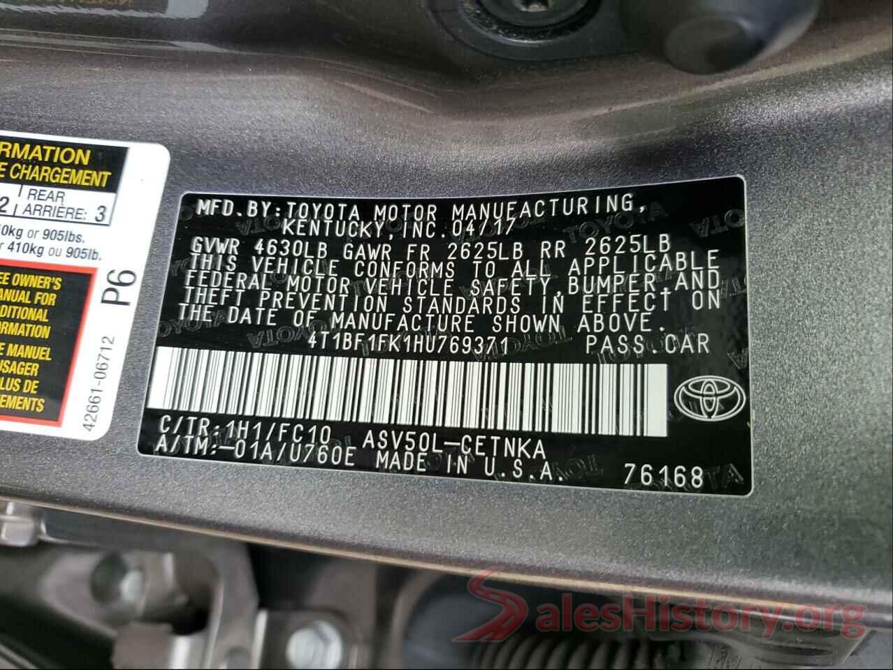 4T1BF1FK1HU769371 2017 TOYOTA CAMRY