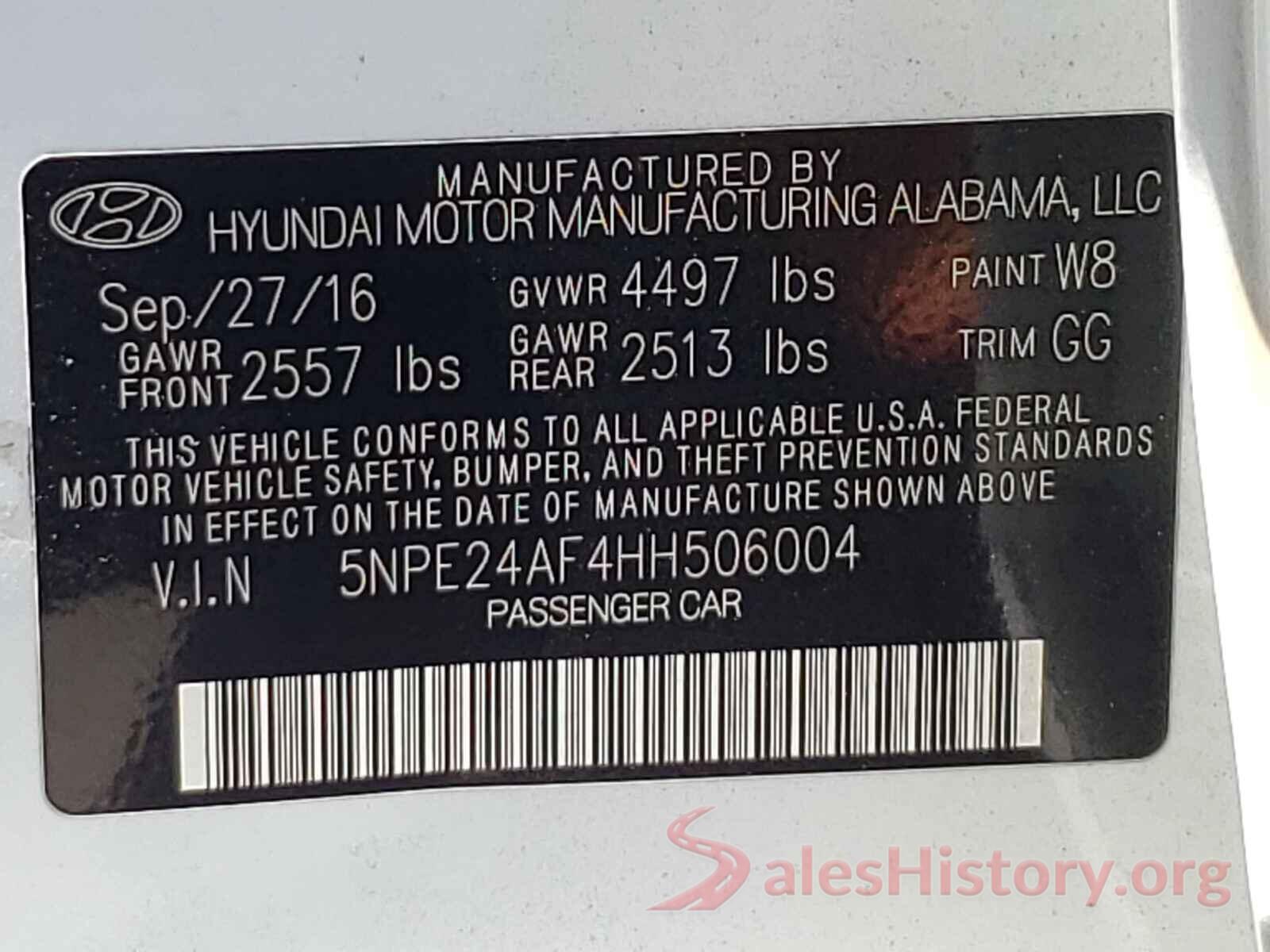 5NPE24AF4HH506004 2017 HYUNDAI SONATA