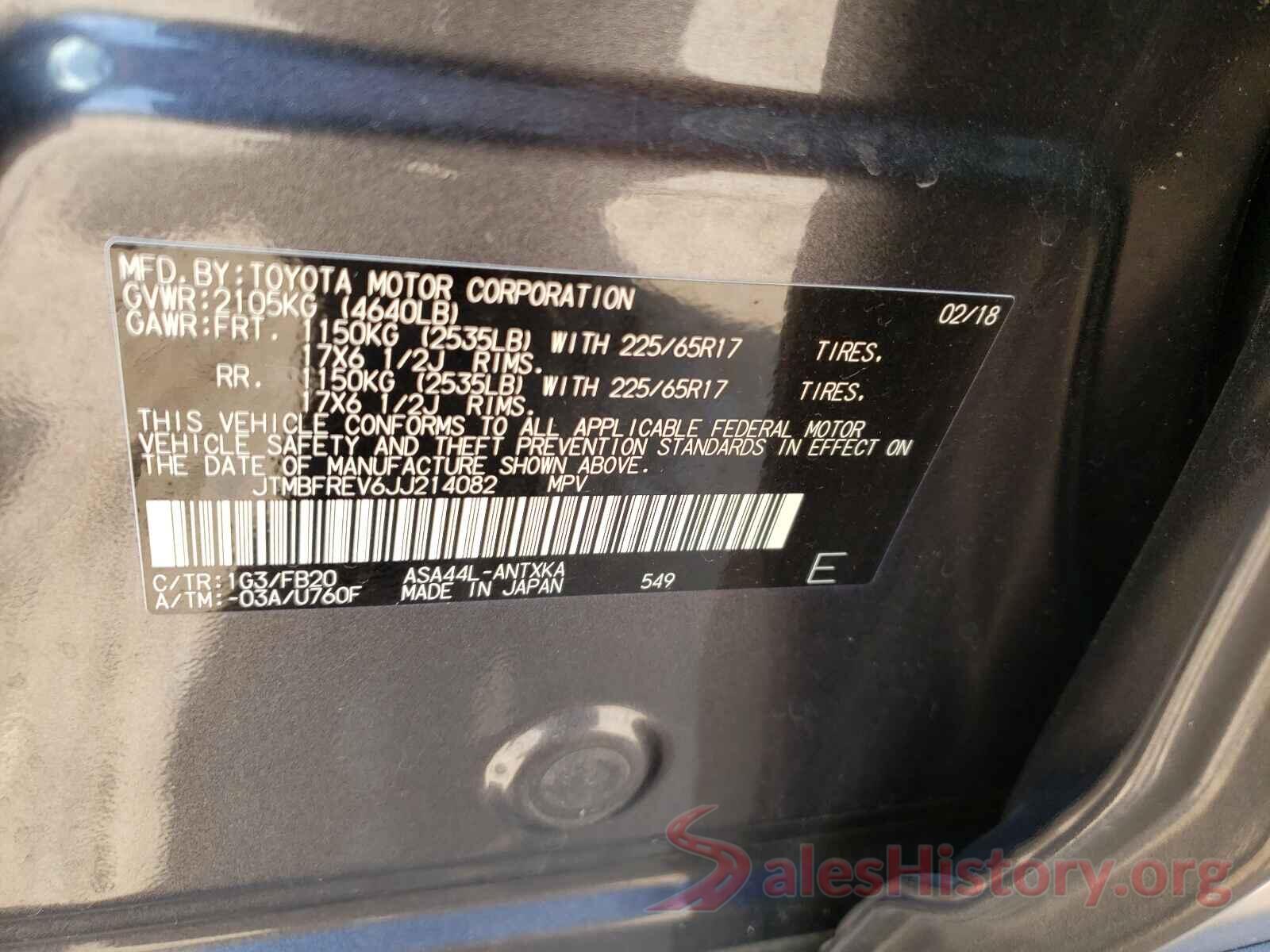 JTMBFREV6JJ214082 2018 TOYOTA RAV4