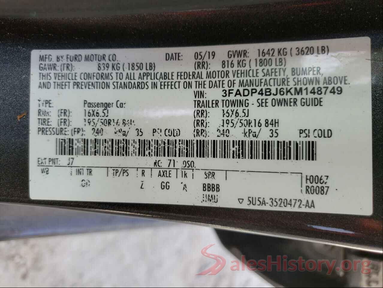 3FADP4BJ6KM148749 2019 FORD FIESTA