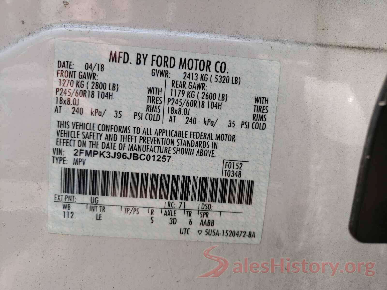 2FMPK3J96JBC01257 2018 FORD EDGE