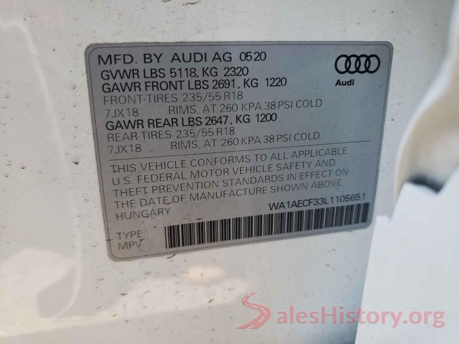 WA1AECF33L1105651 2020 AUDI Q3