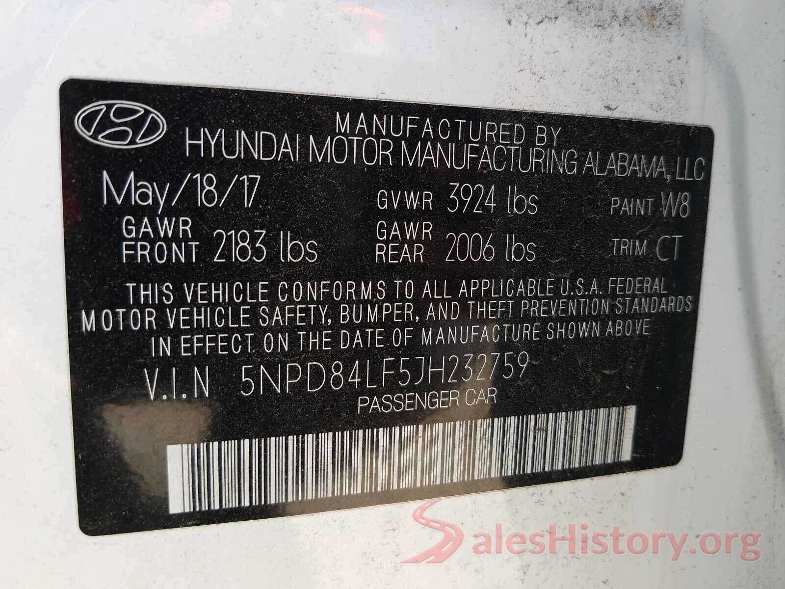 5NPD84LF5JH232759 2018 HYUNDAI ELANTRA