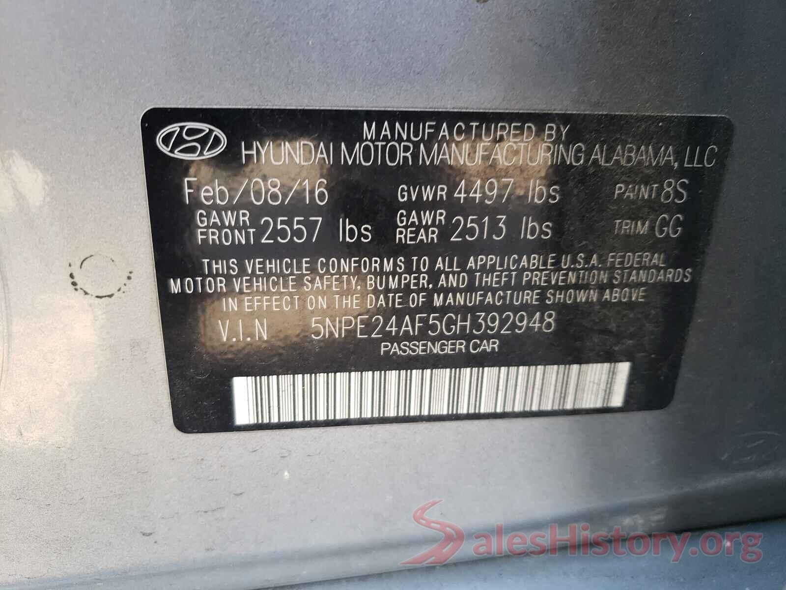 5NPE24AF5GH392948 2016 HYUNDAI SONATA