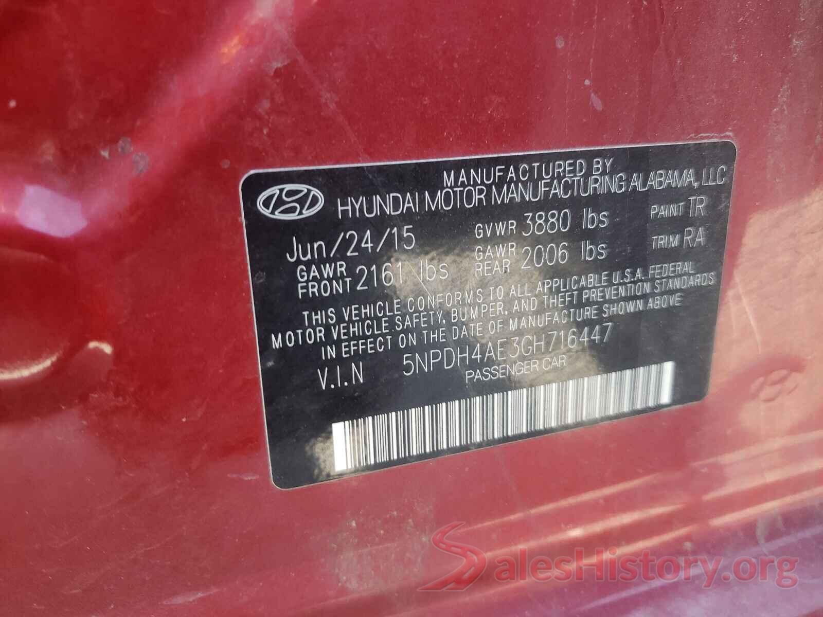 5NPDH4AE3GH716447 2016 HYUNDAI ELANTRA