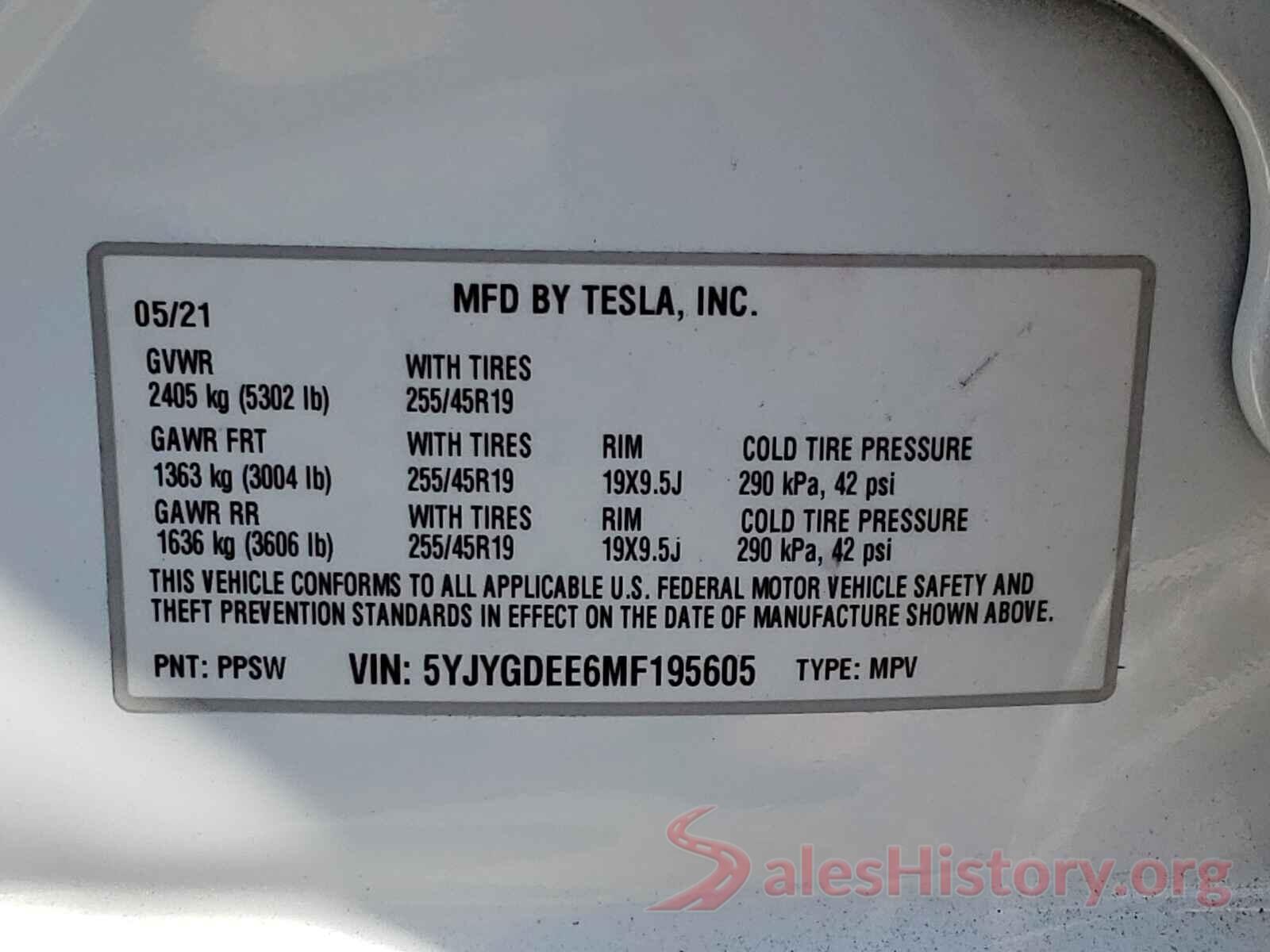 5YJYGDEE6MF195605 2021 TESLA MODEL Y