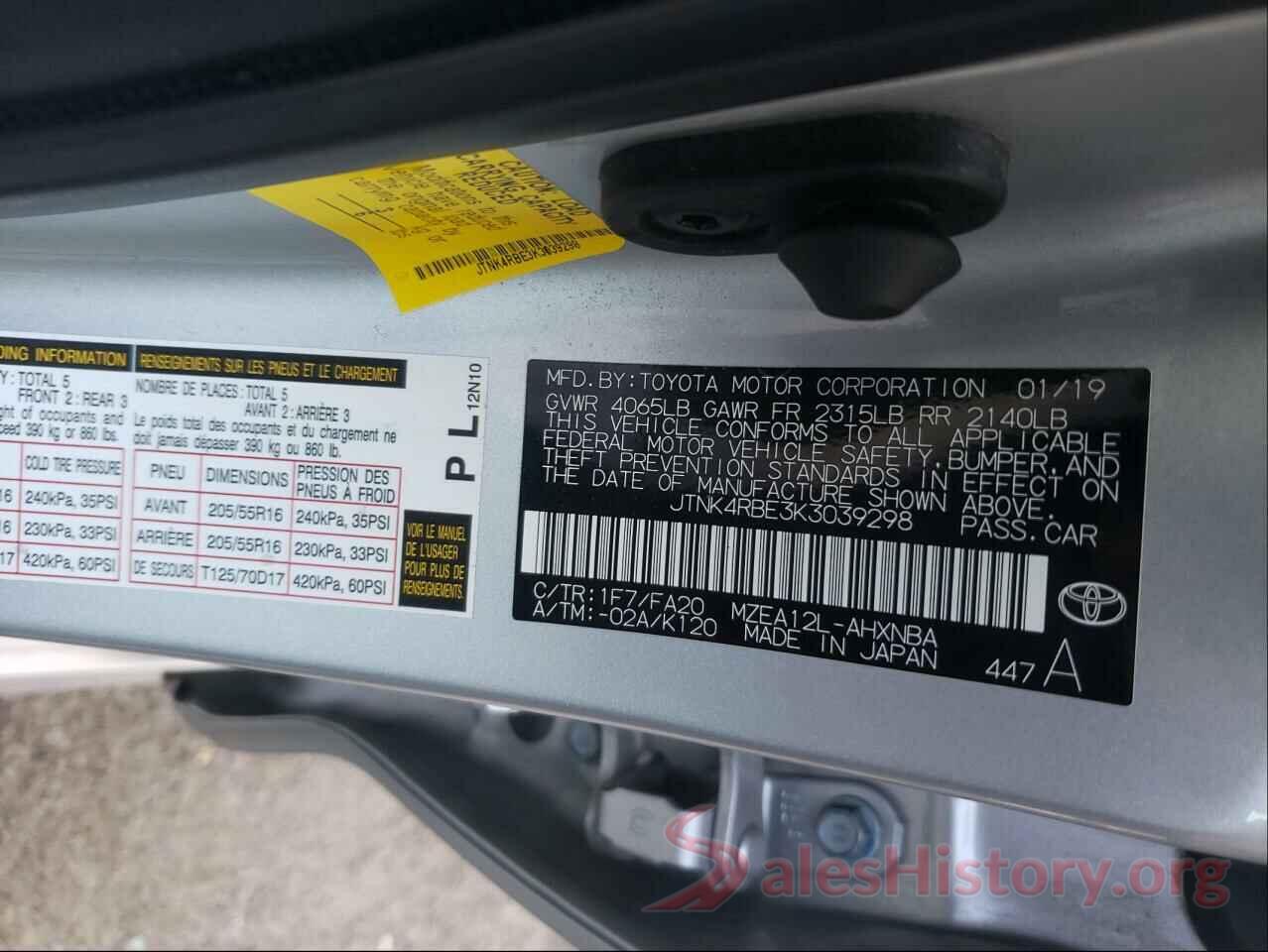 JTNK4RBE3K3039298 2019 TOYOTA COROLLA