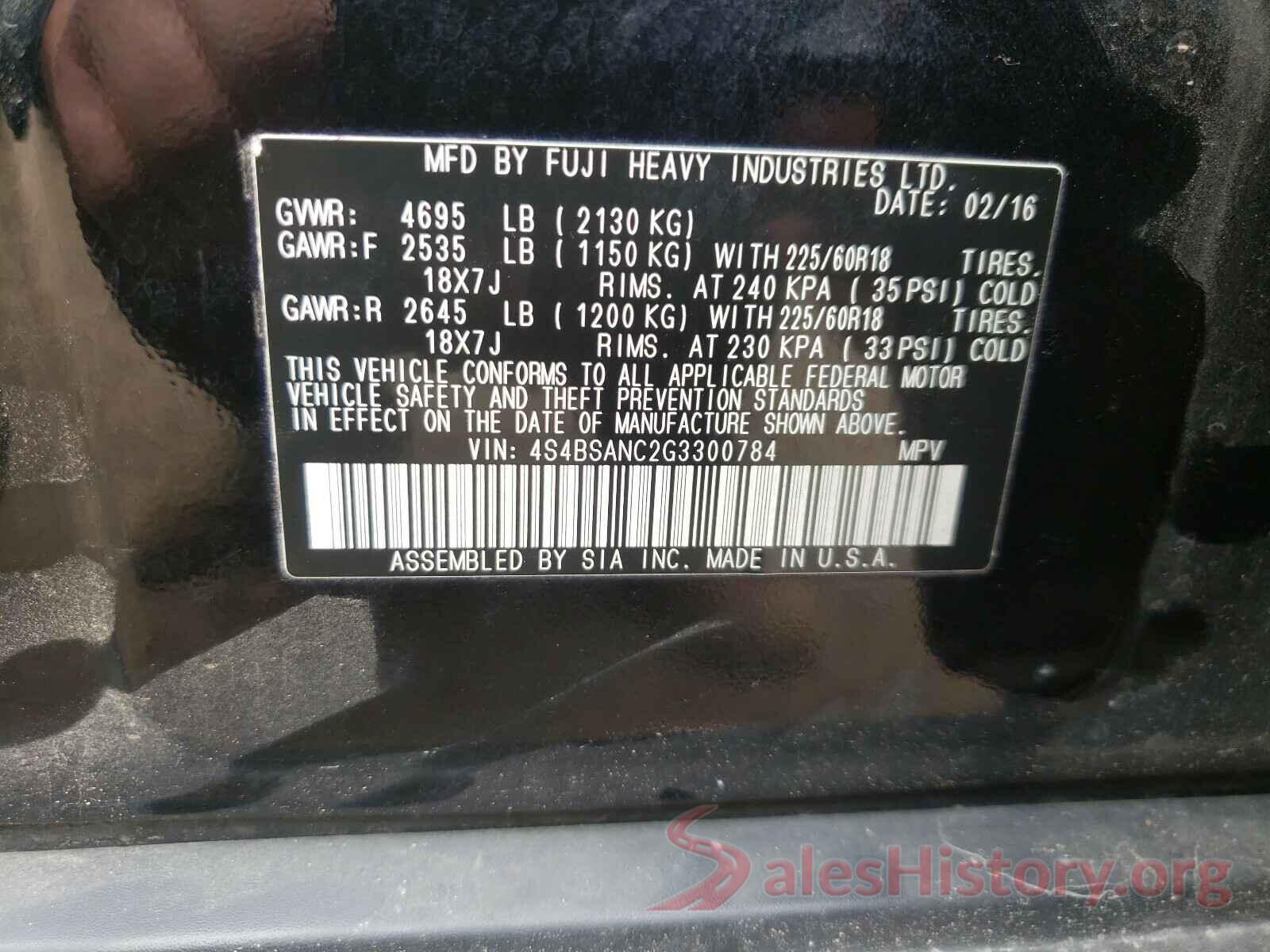 4S4BSANC2G3300784 2016 SUBARU OUTBACK