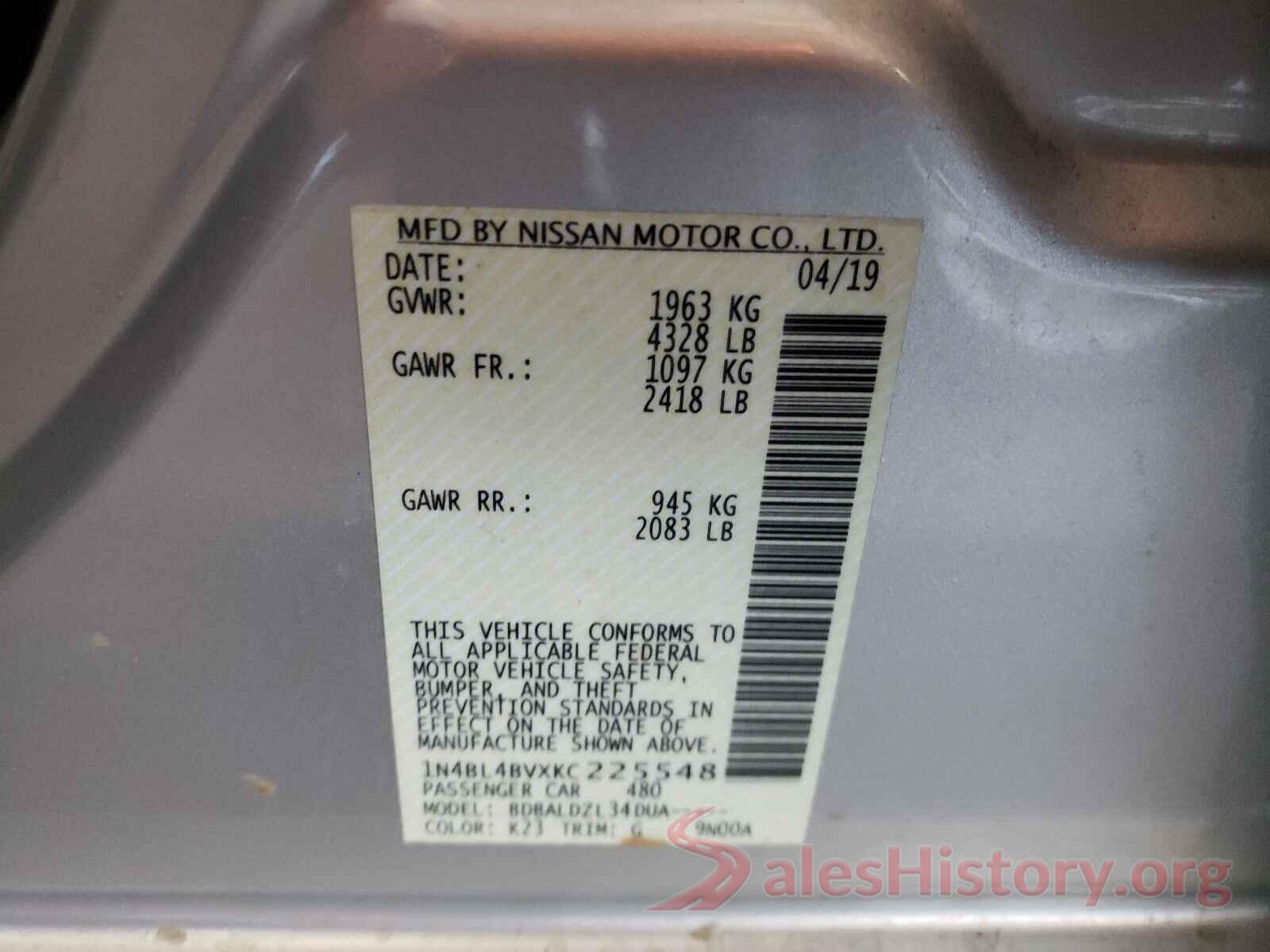 1N4BL4BVXKC225548 2019 NISSAN ALTIMA