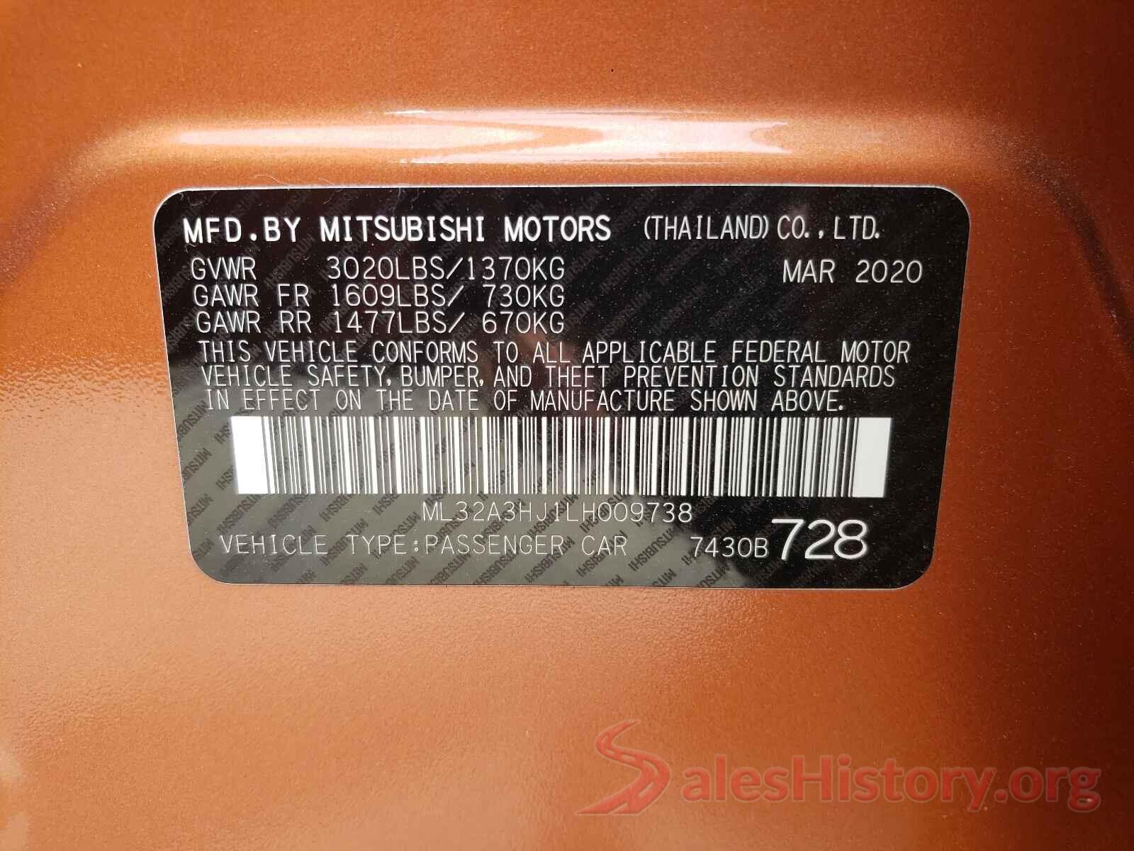 ML32A3HJ1LH009738 2020 MITSUBISHI MIRAGE