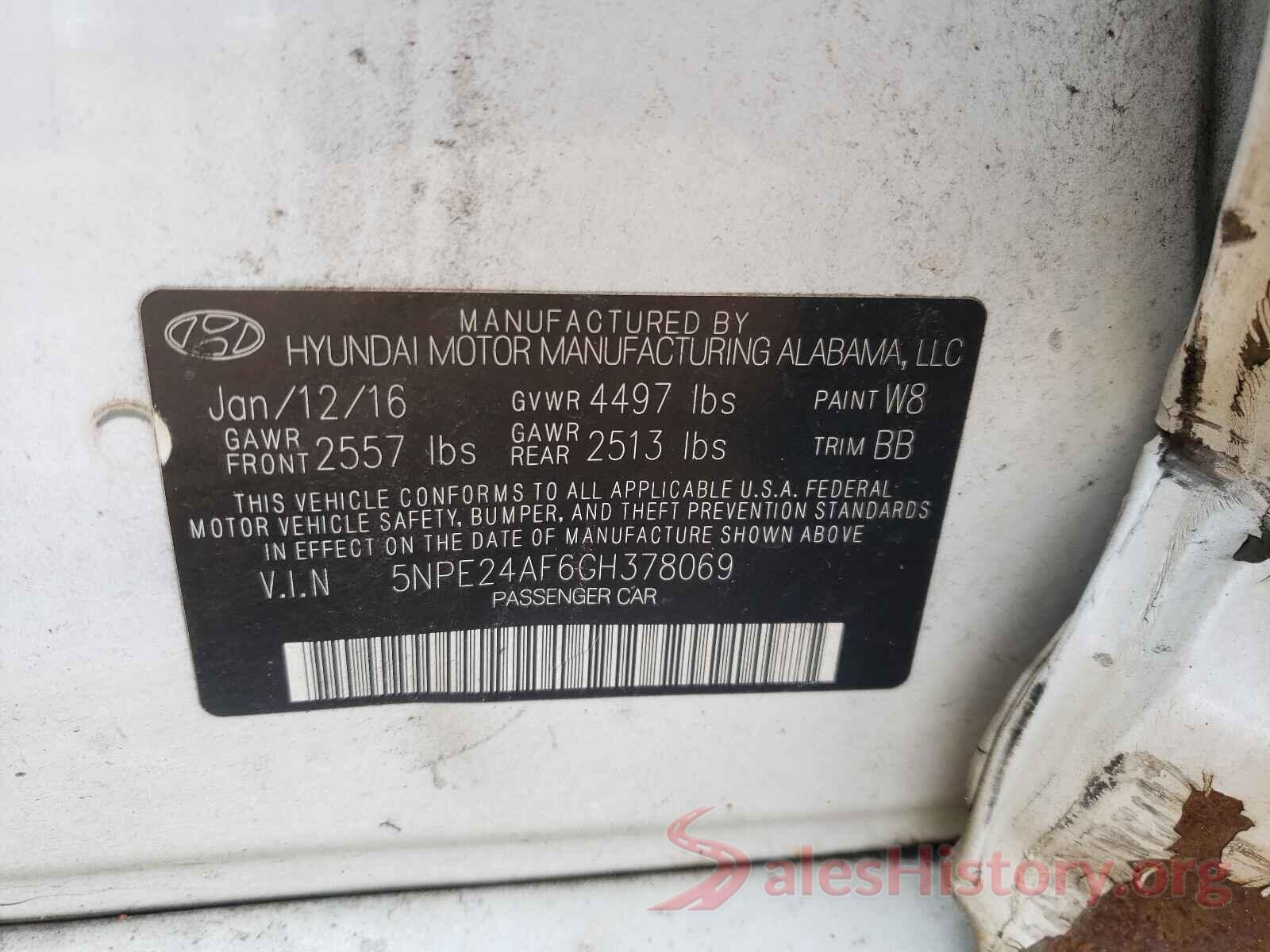 5NPE24AF6GH378069 2016 HYUNDAI SONATA