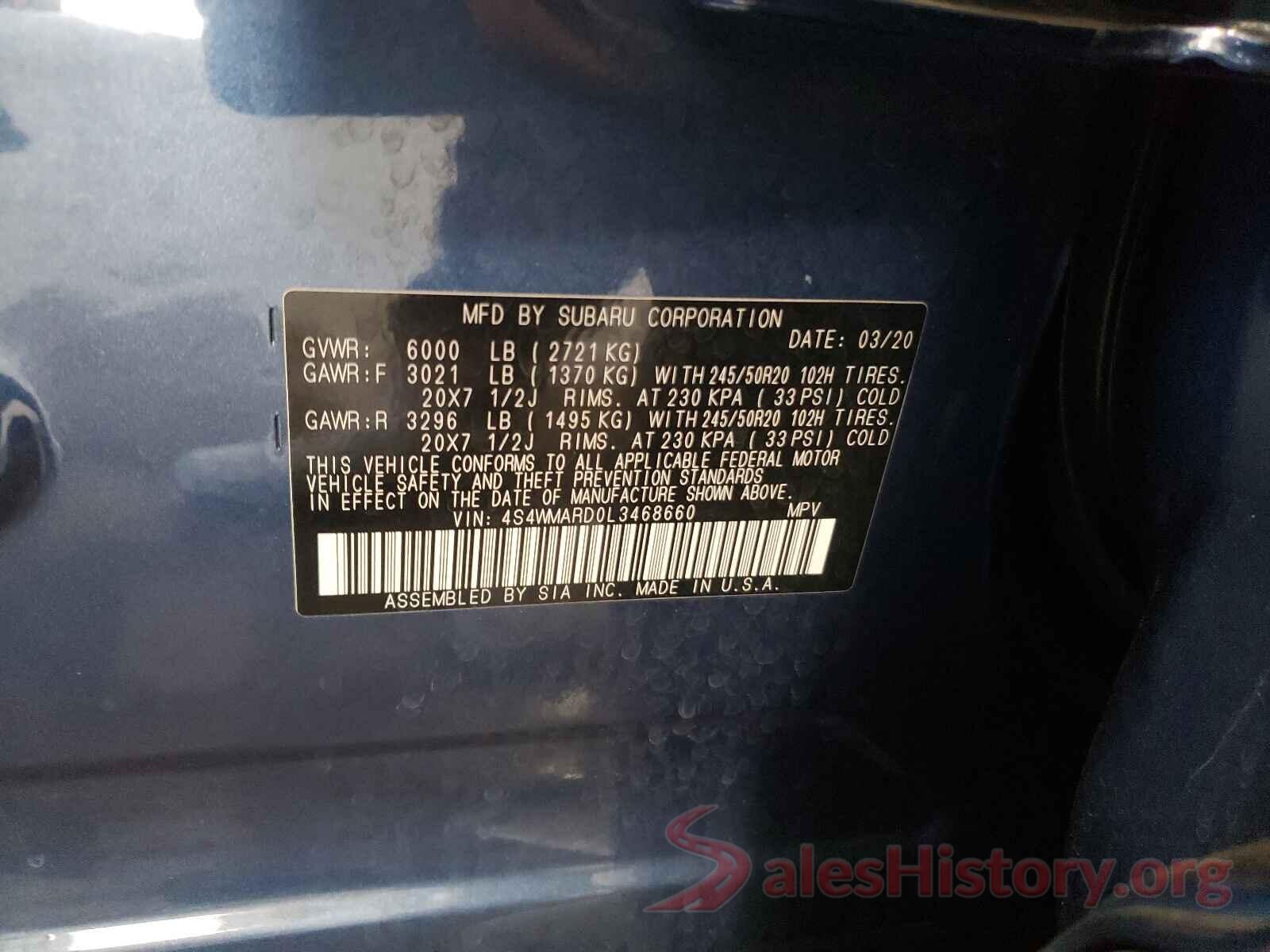 4S4WMARD0L3468660 2020 SUBARU ASCENT