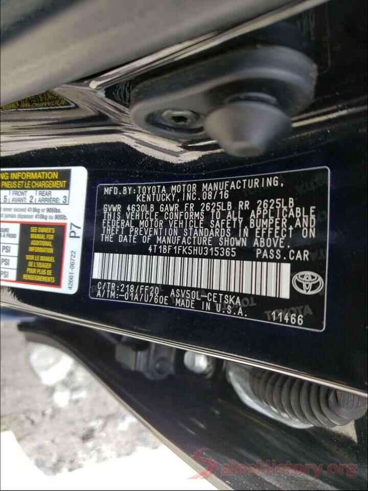 4T1BF1FK5HU315365 2017 TOYOTA CAMRY