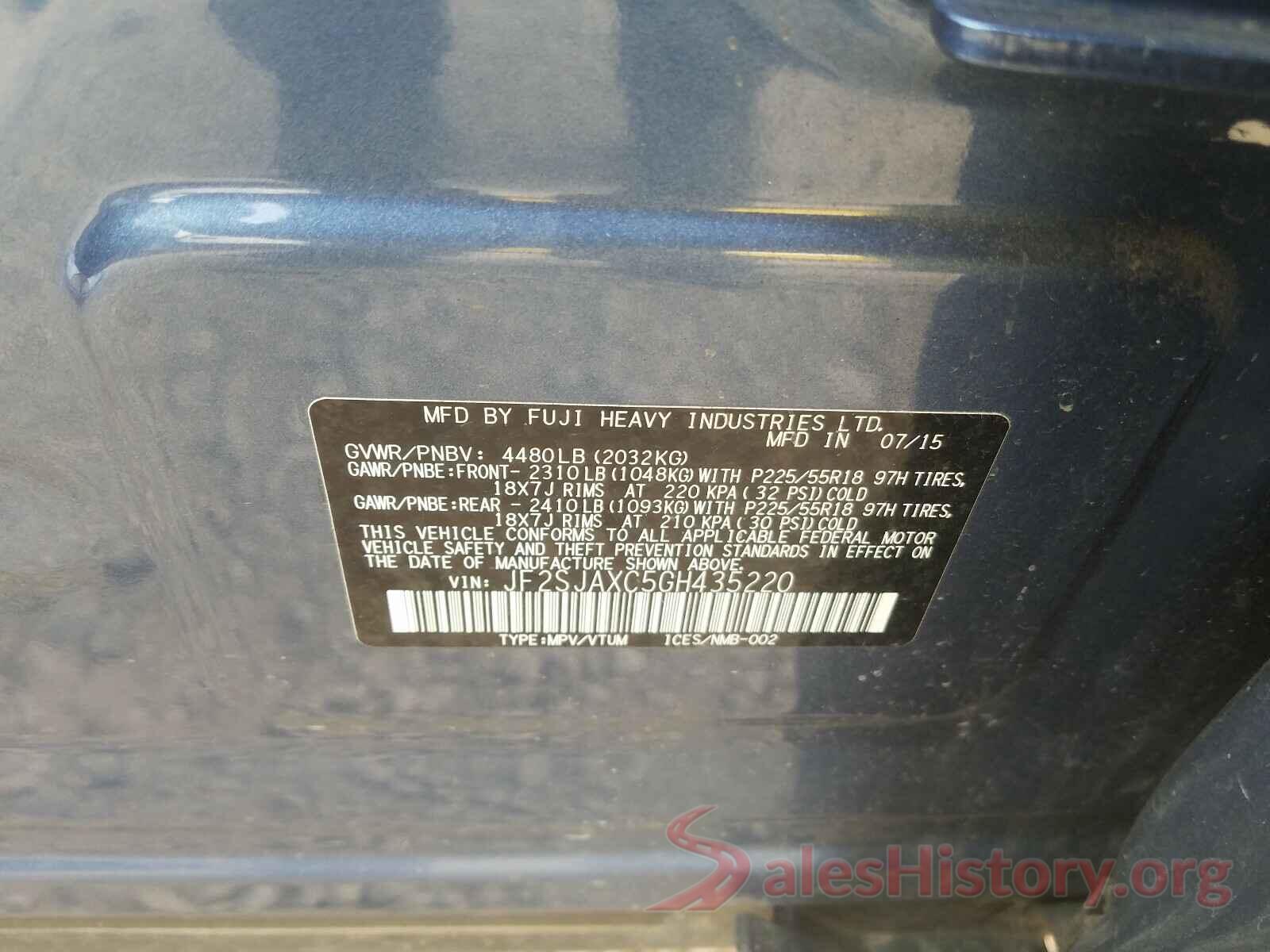 JF2SJAXC5GH435220 2016 SUBARU FORESTER