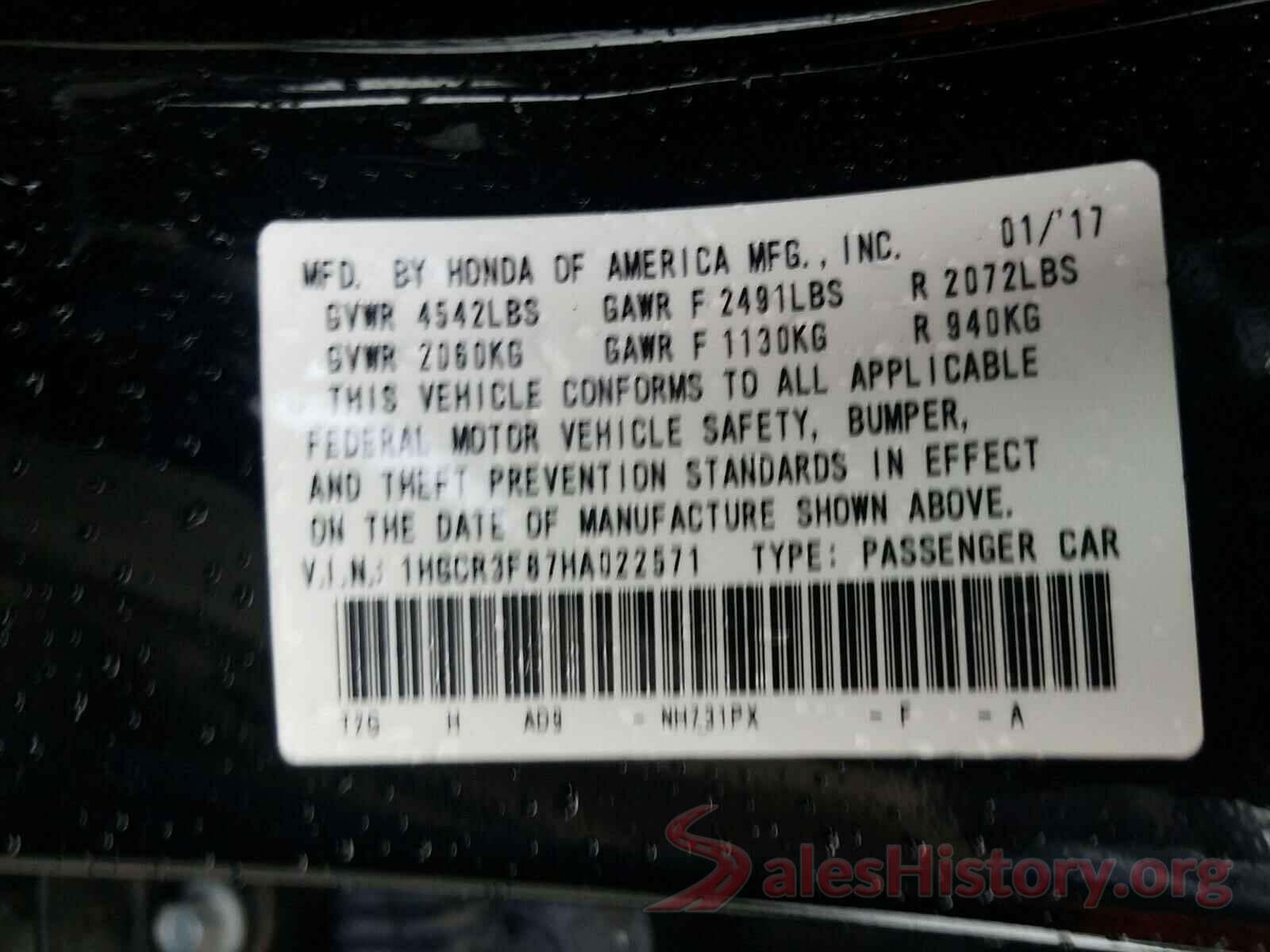 1HGCR3F87HA022571 2017 HONDA ACCORD