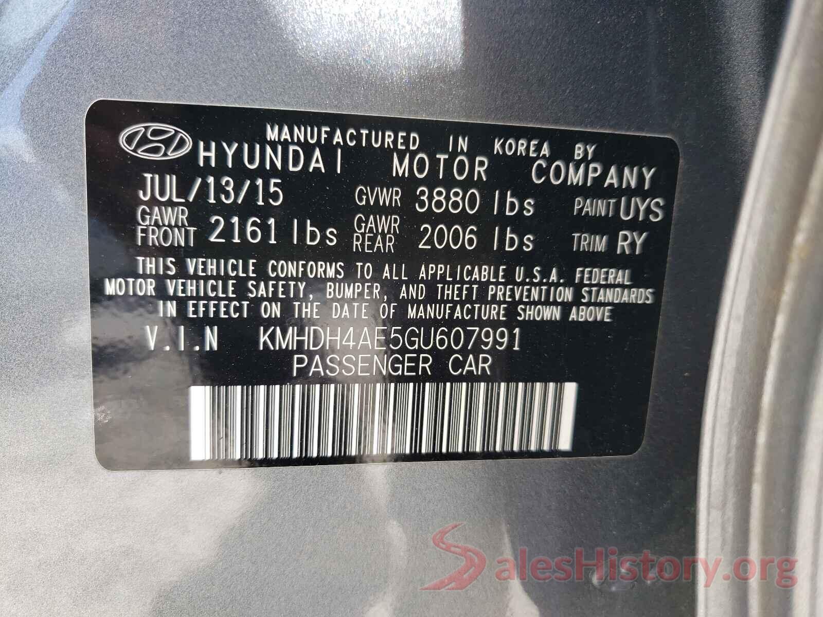 KMHDH4AE5GU607991 2016 HYUNDAI ELANTRA