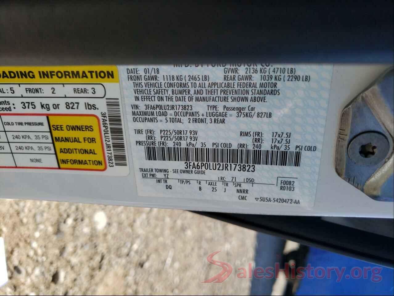 3FA6P0LU2JR173823 2018 FORD FUSION