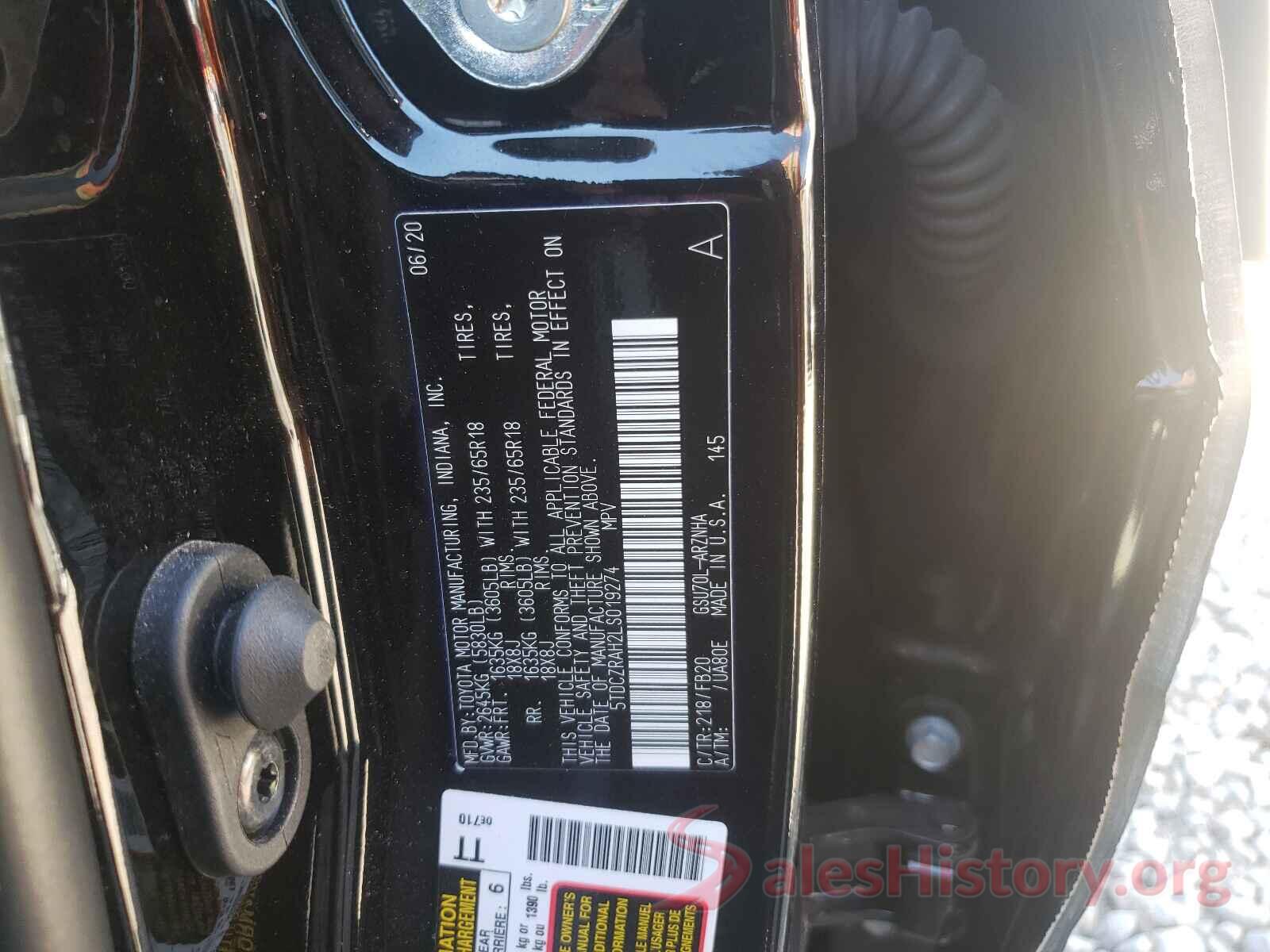 5TDCZRAH2LS019274 2020 TOYOTA HIGHLANDER