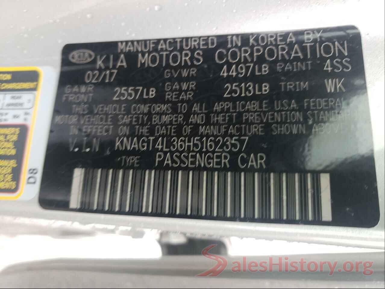 KNAGT4L36H5162357 2017 KIA OPTIMA