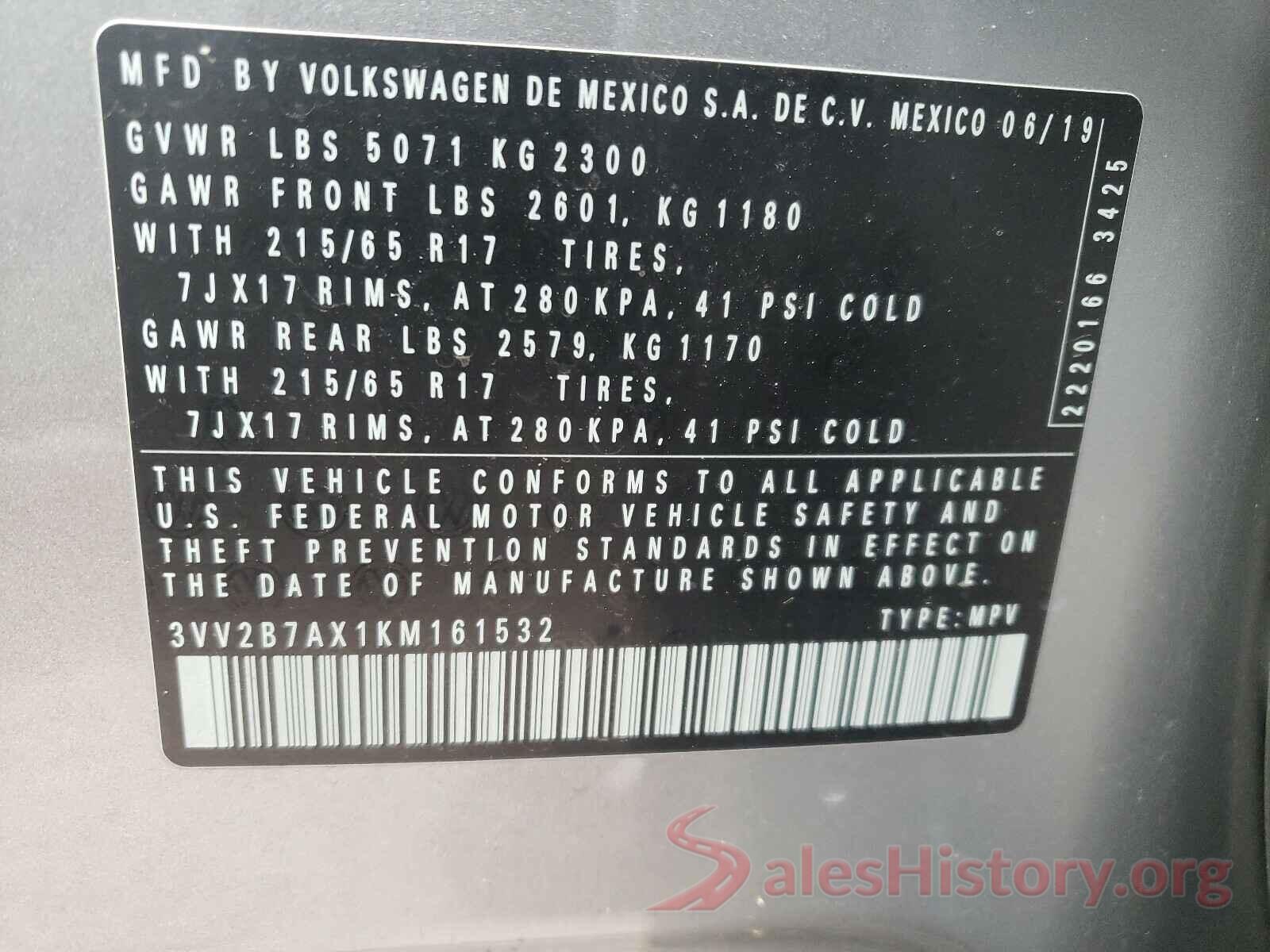 3VV2B7AX1KM161532 2019 VOLKSWAGEN TIGUAN