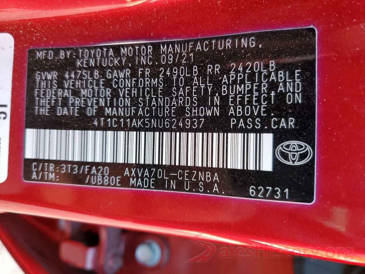 4T1C11AK5NU624937 2022 TOYOTA CAMRY