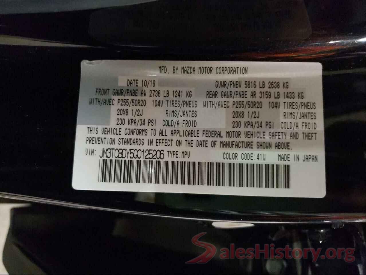 JM3TCBDY5G0125206 2016 MAZDA CX-9