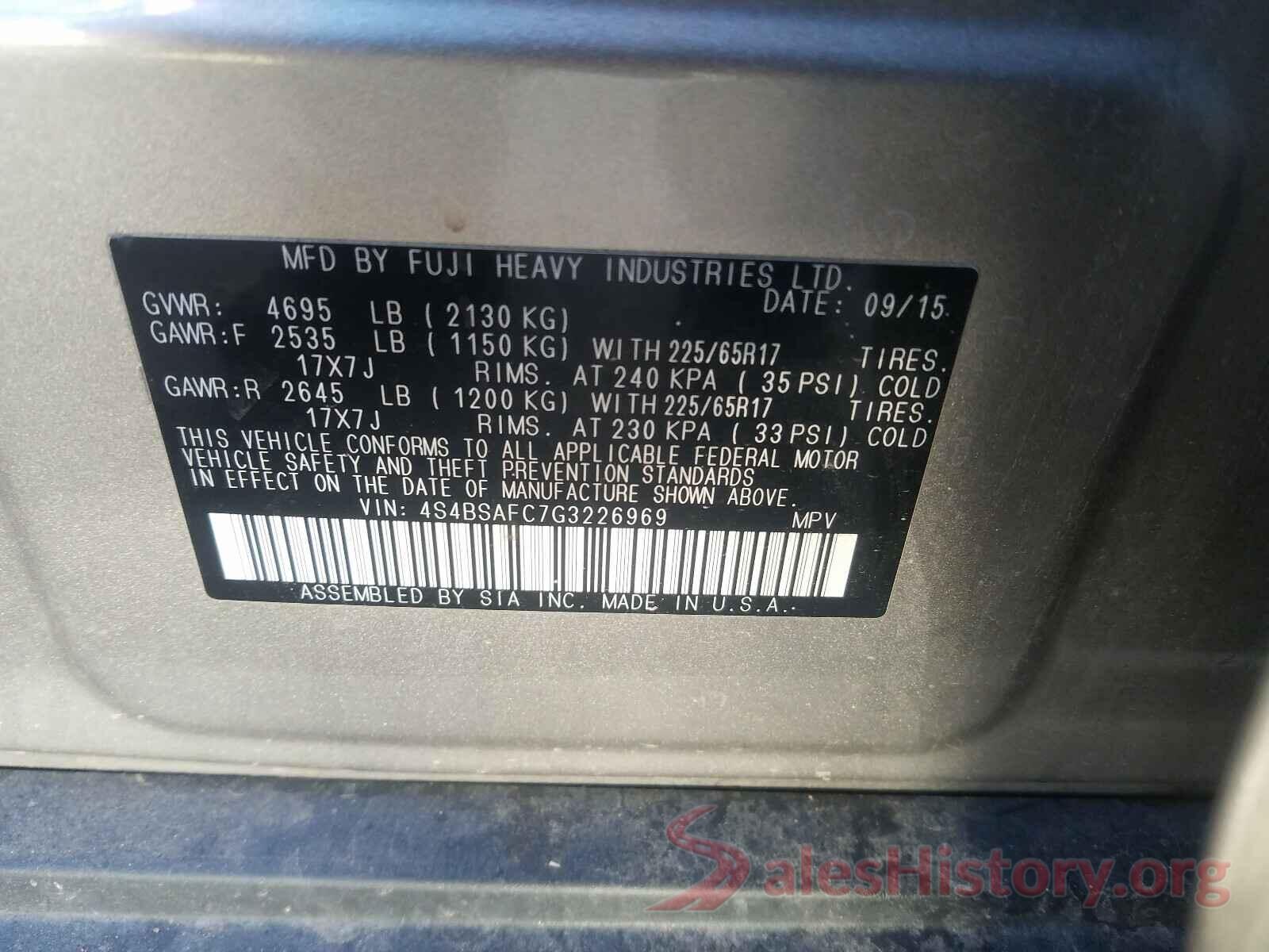 4S4BSAFC7G3226969 2016 SUBARU OUTBACK