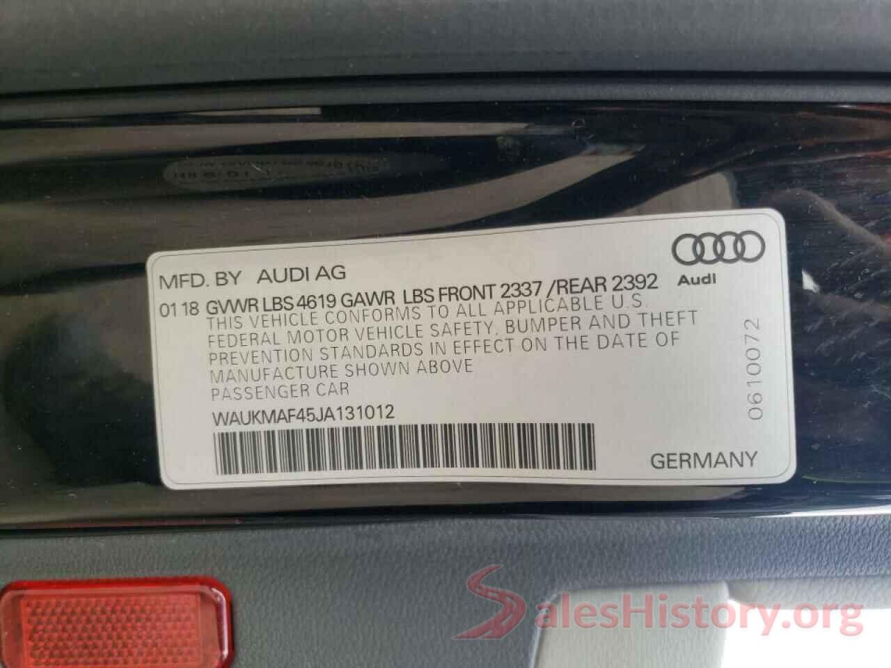 WAUKMAF45JA131012 2018 AUDI A4