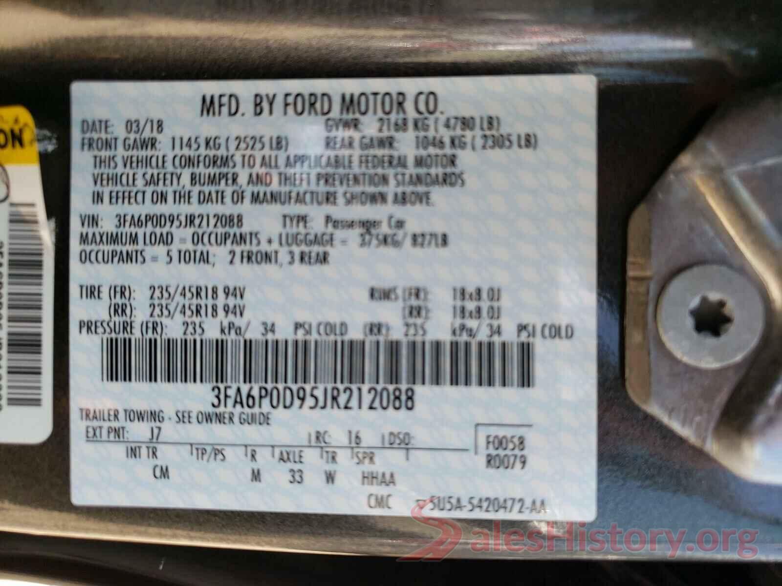 3FA6P0D95JR212088 2018 FORD FUSION