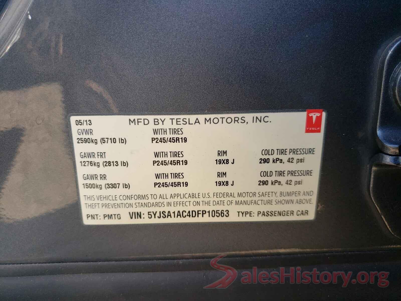 5YJSA1AC4DFP10563 2013 TESLA MODEL S