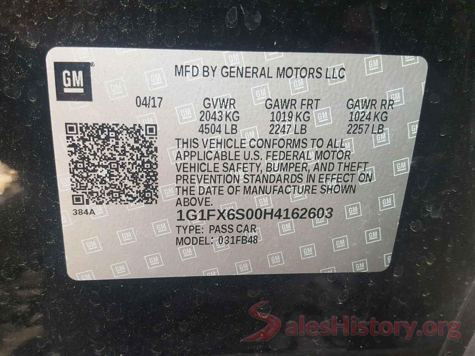 1G1FX6S00H4162603 2017 CHEVROLET BOLT