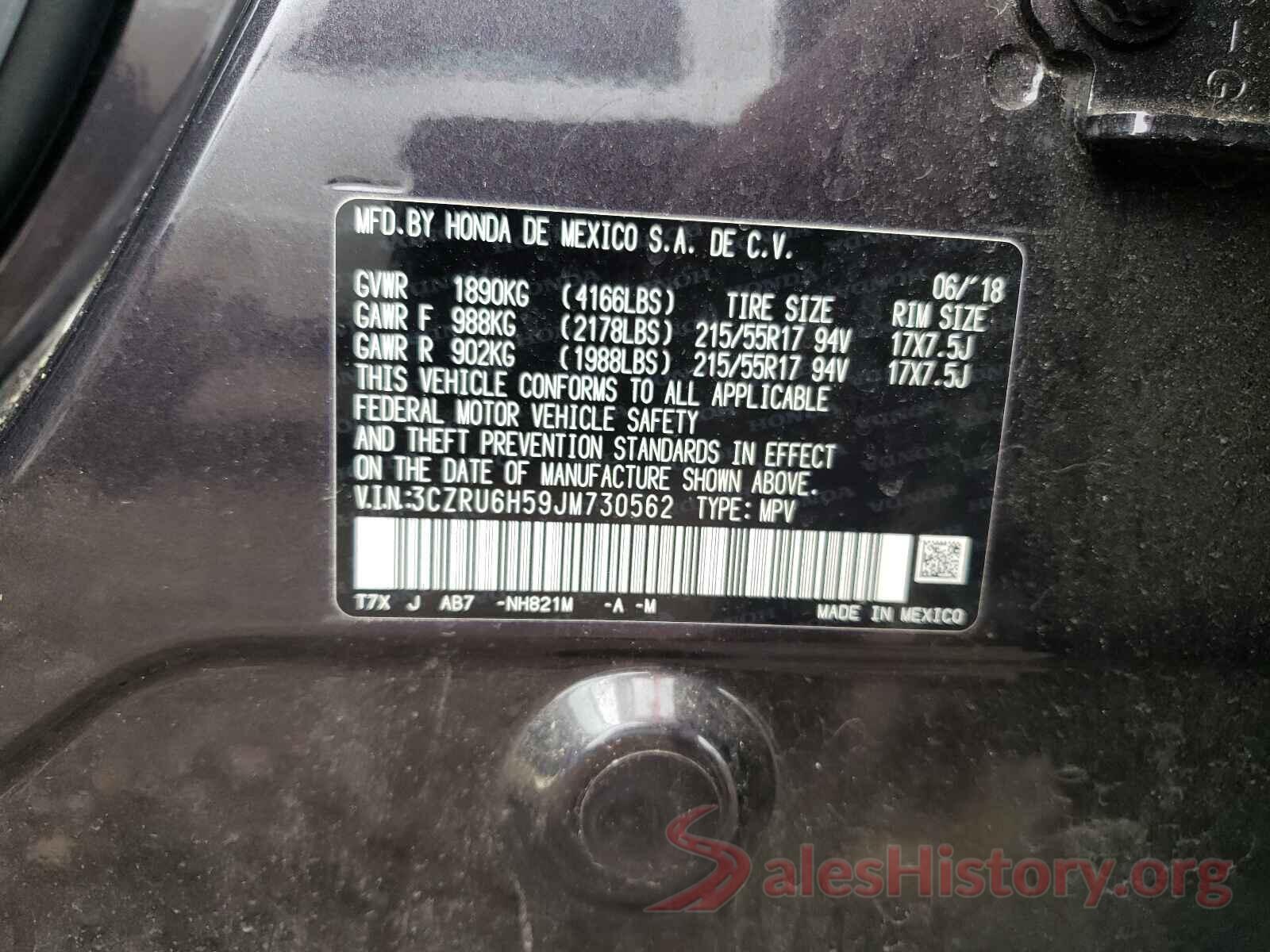 3CZRU6H59JM730562 2018 HONDA HR-V