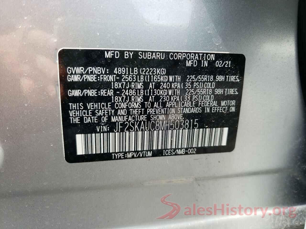 JF2SKAUC8MH503815 2021 SUBARU FORESTER