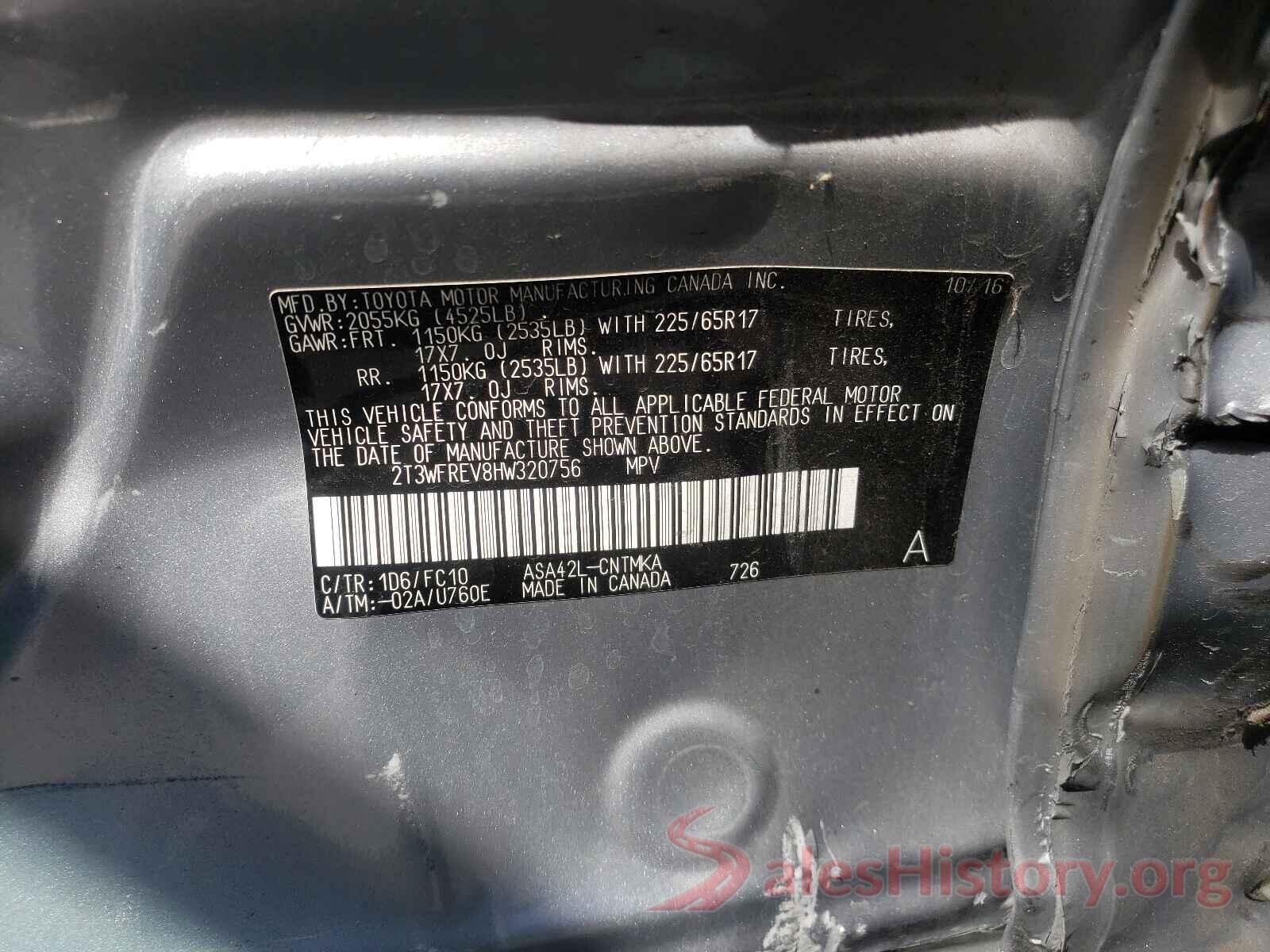 2T3WFREV8HW320756 2017 TOYOTA RAV4