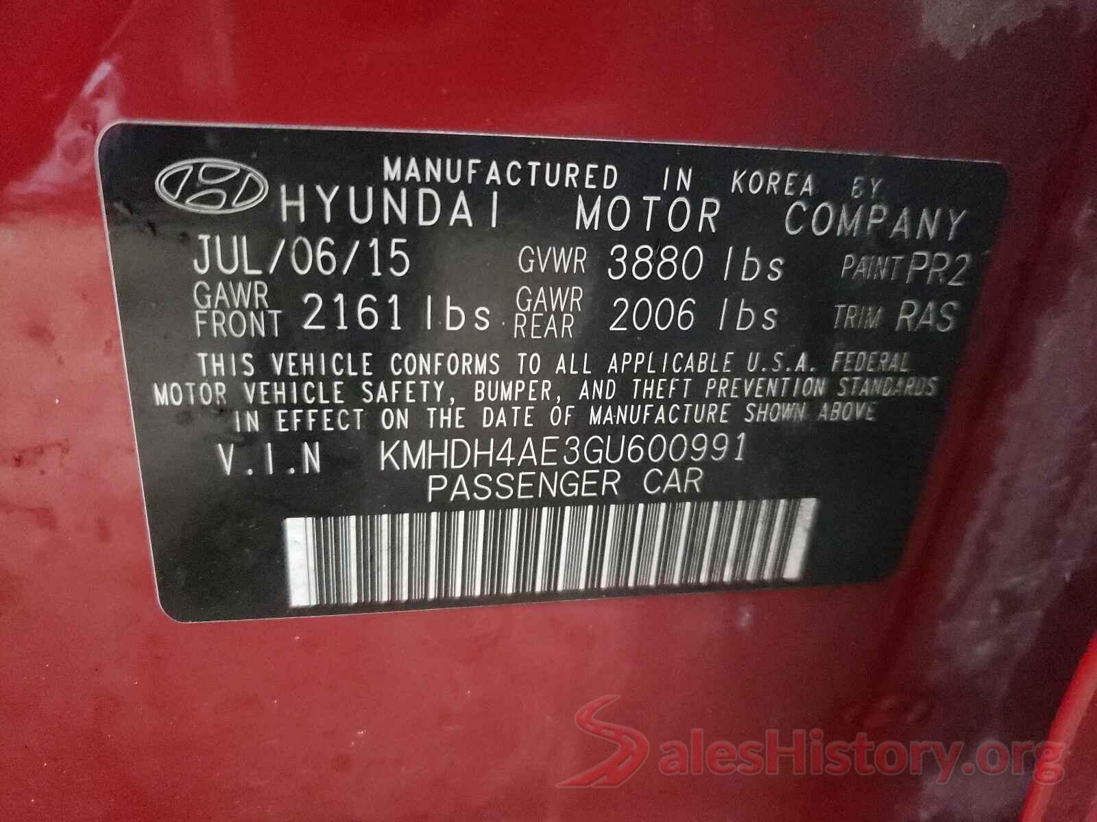 KMHDH4AE3GU600991 2016 HYUNDAI ELANTRA