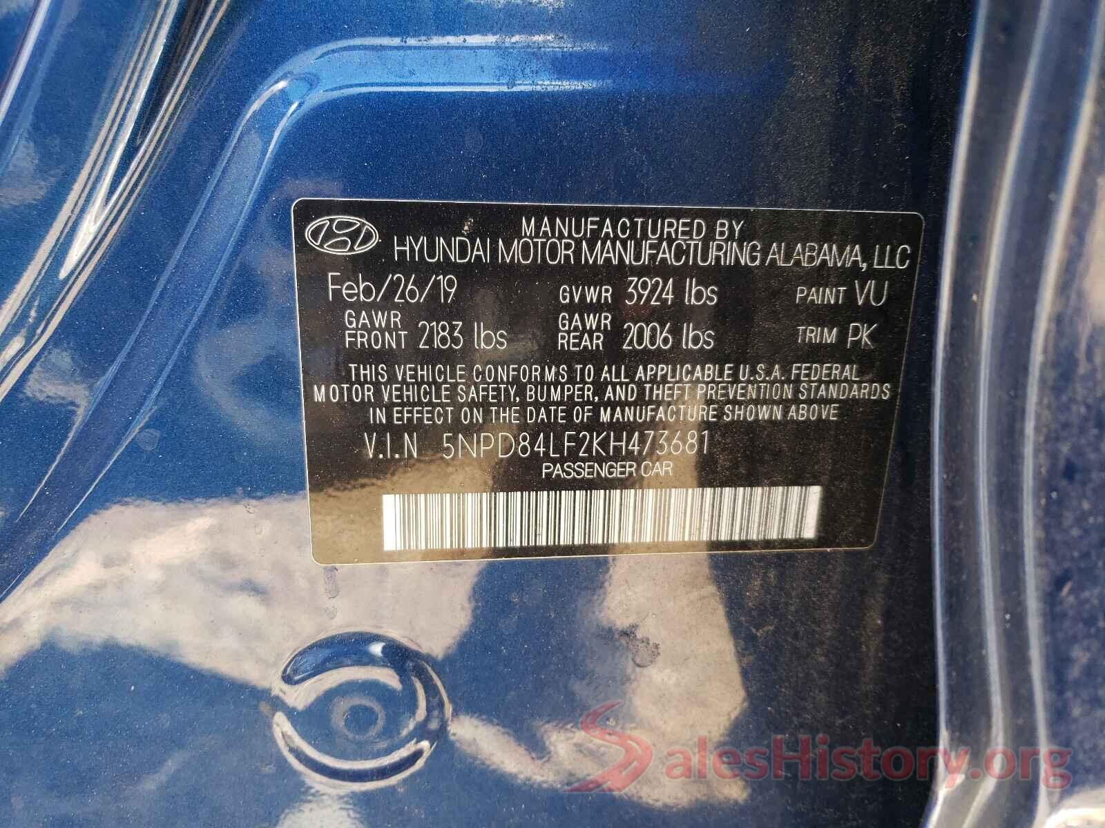 5NPD84LF2KH473681 2019 HYUNDAI ELANTRA