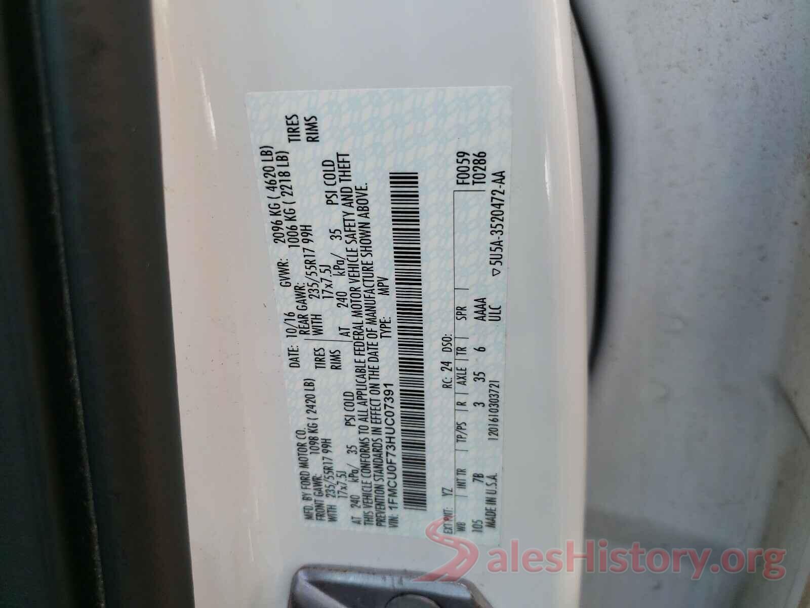 1FMCU0F73HUC07391 2017 FORD ESCAPE