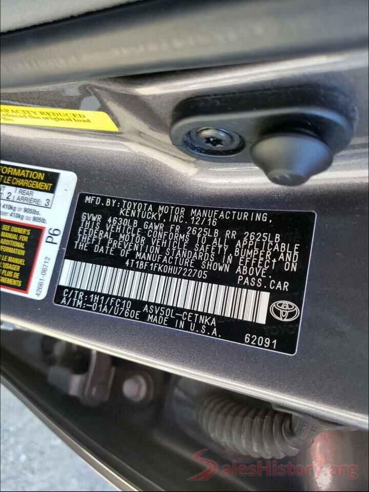 4T1BF1FK0HU722705 2017 TOYOTA CAMRY