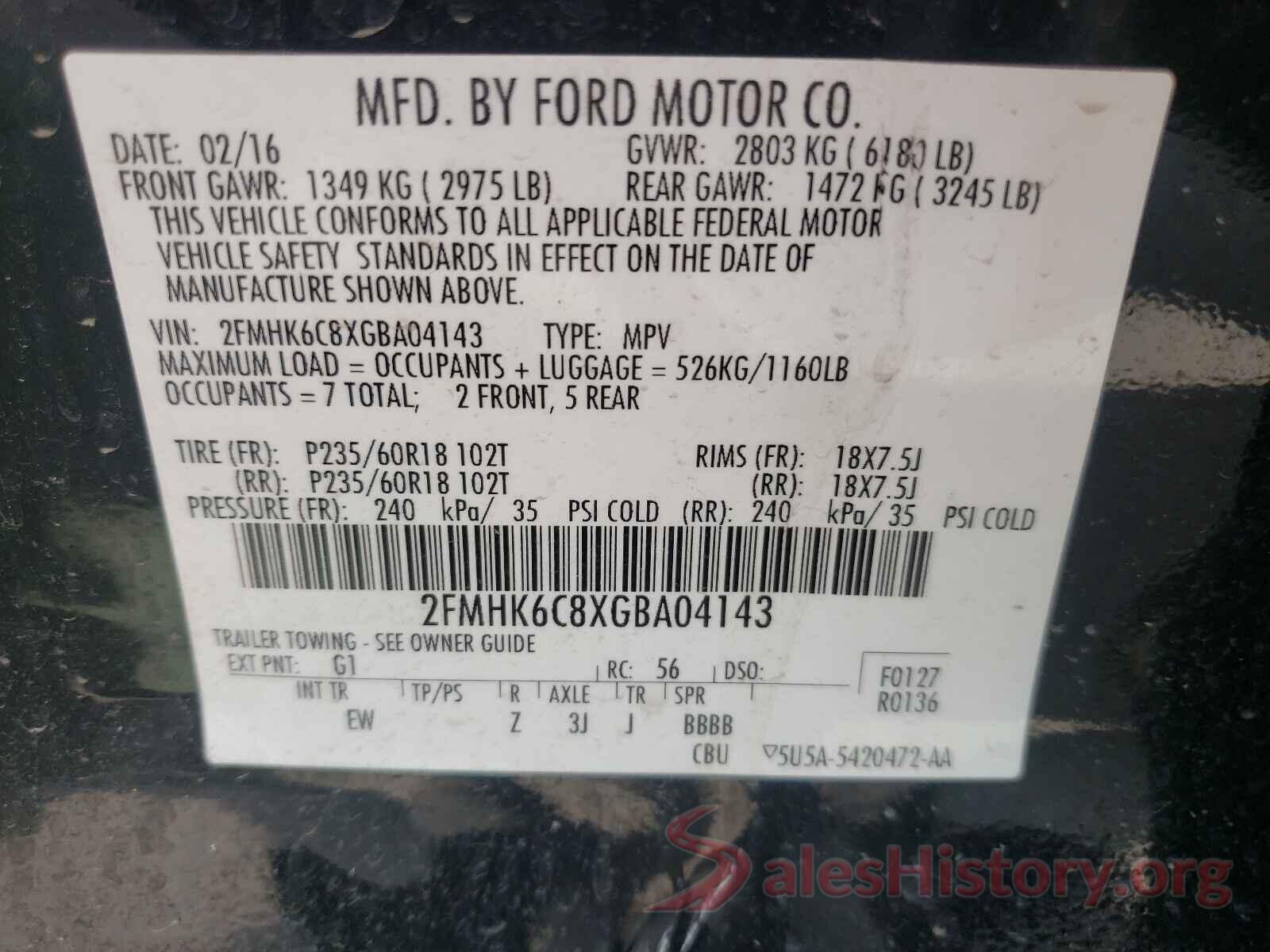 2FMHK6C8XGBA04143 2016 FORD FLEX