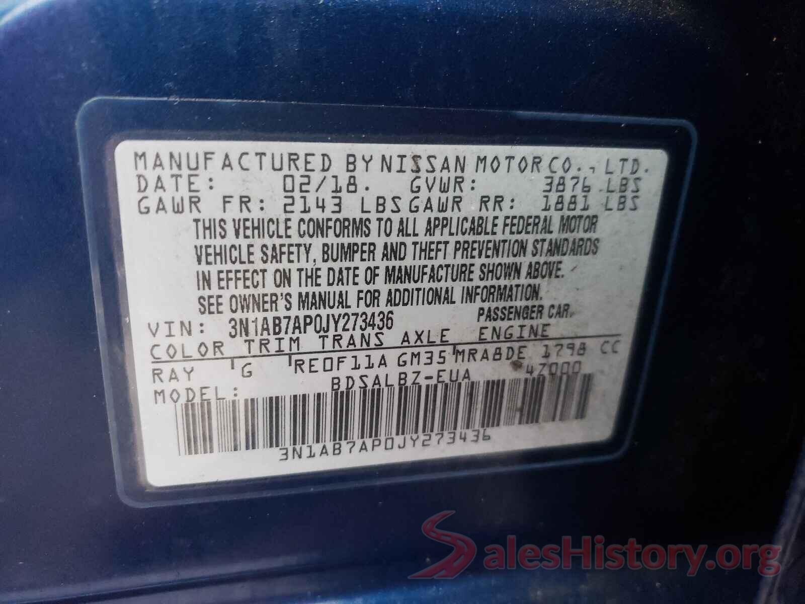 3N1AB7AP0JY273436 2018 NISSAN SENTRA